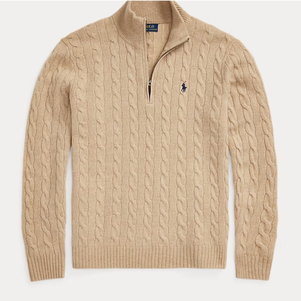 Polo Ralph Lauren Men’s Wool and Cashmere Cable-Knit Half-Zip Sweater in Beige - Picture 1 of 7